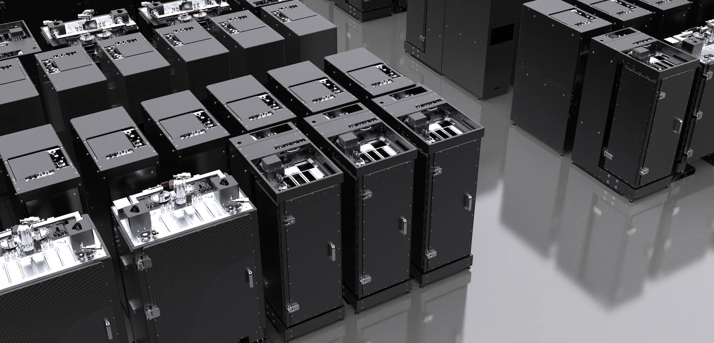 A futuristic data center packed with Maybell dilution refrigerators