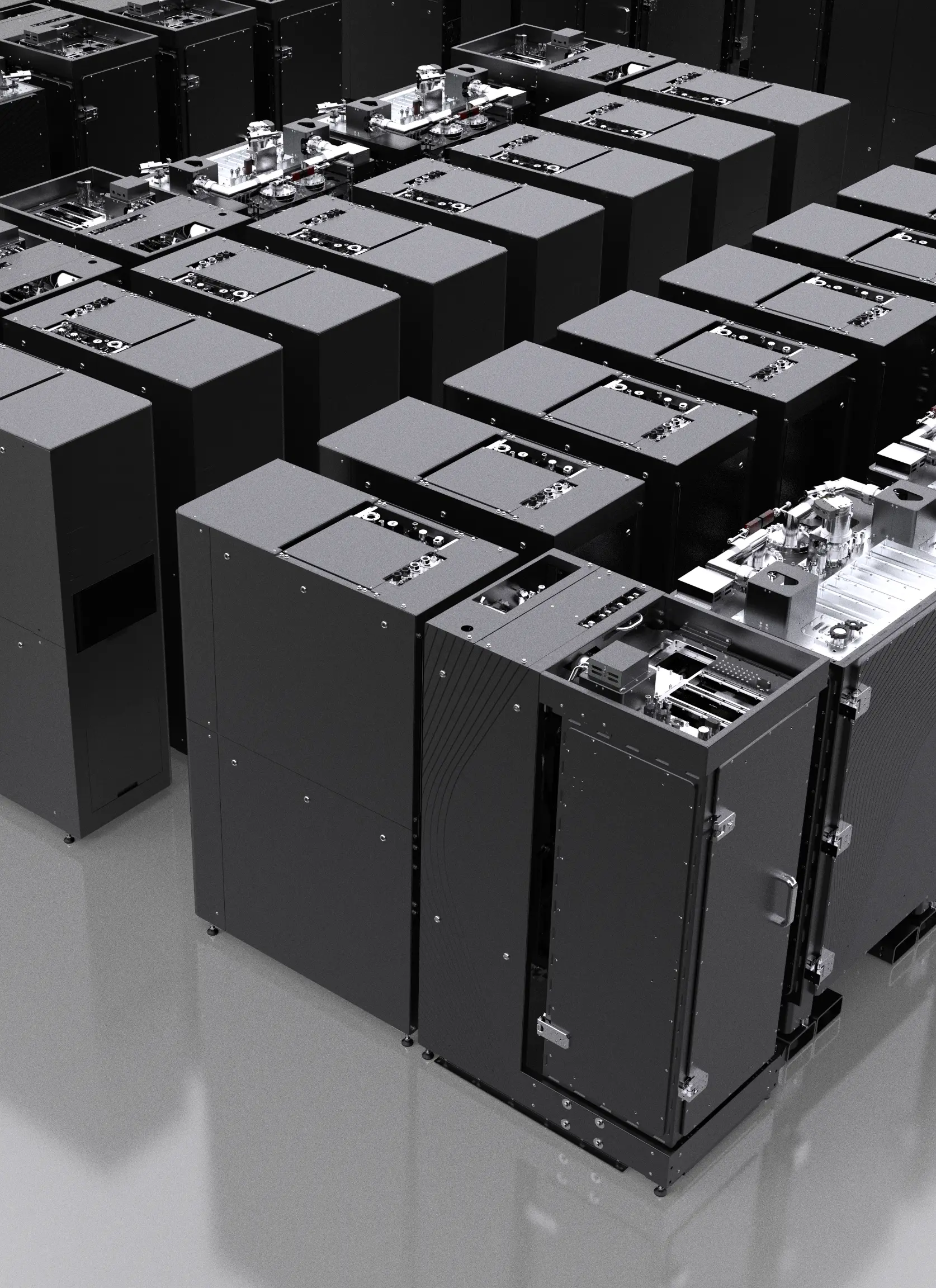 A data center tightly packed with Maybell dilution refrigerators