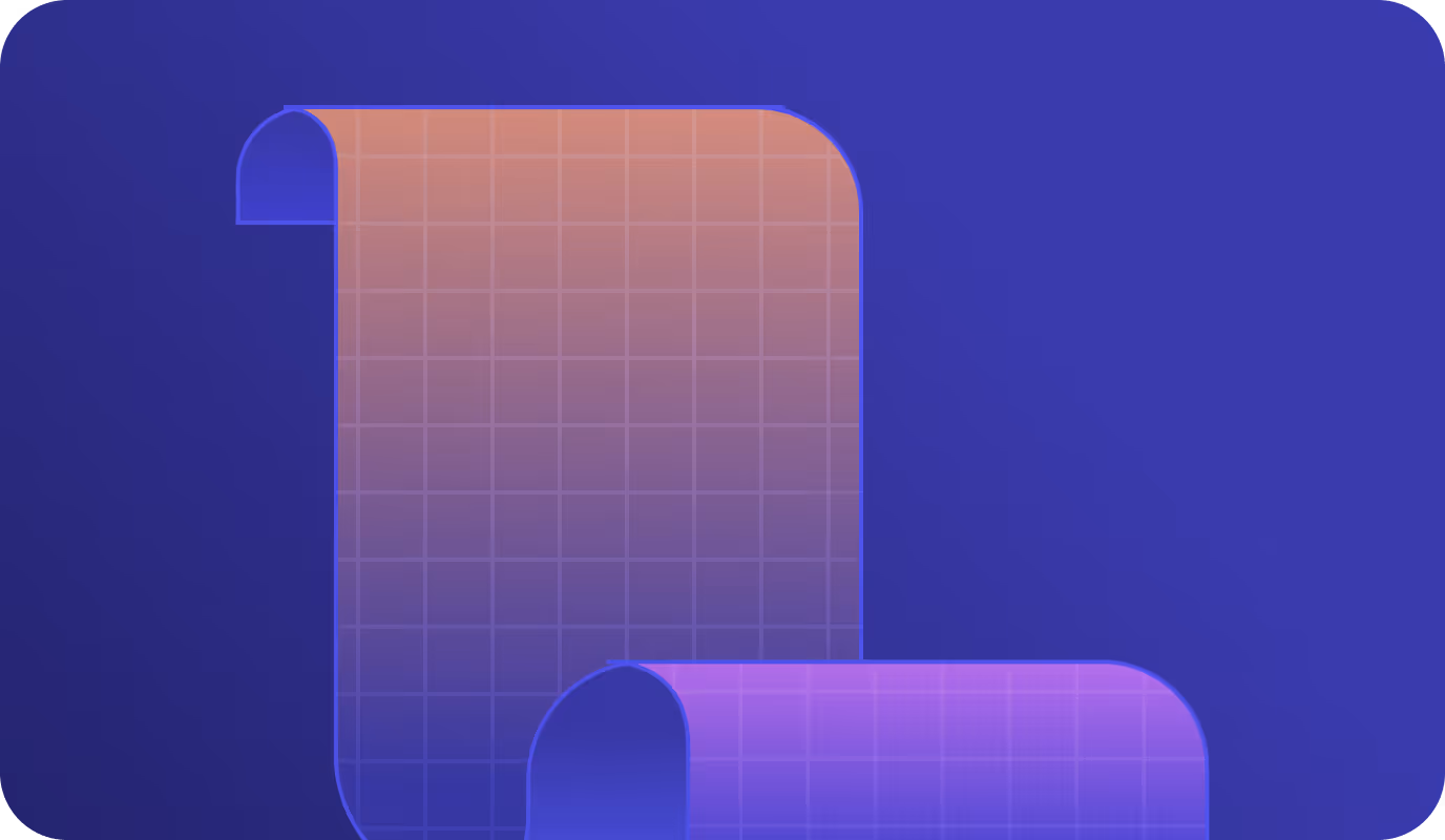 Two vertical scrolls with gradient grid patterns on a blue background.