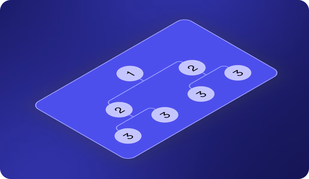 Diagram with numbered nodes connected by lines in a branching structure on a blue gradient background.