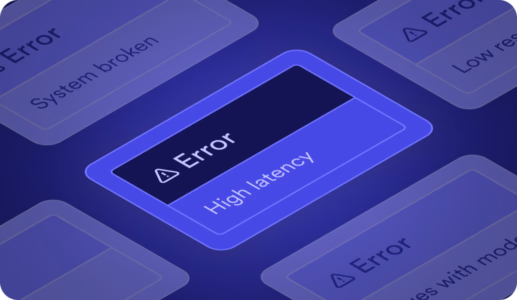 Graphic card showing multiple error messages including a highlighted one for high latency.