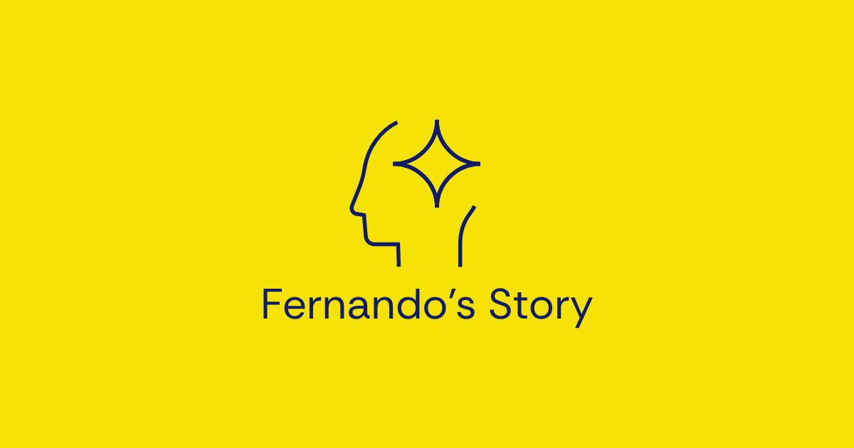Blindspotting branded header graphic for “Fernando’s Story” — the founder who couldn’t stop being one. Represents leadership self-awareness and the Identity Blindspot that forms when personal identity no longer fits a new role.