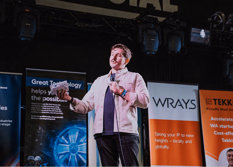 Nate Sturcke opening the startup pitch at Freo Startup Fest