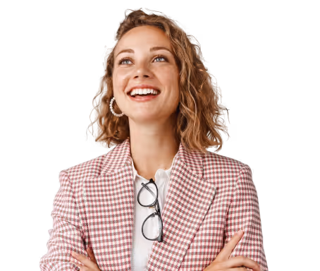 Glad tjej i rutig kavaj