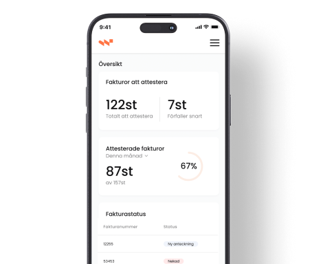 Bild av Winvoice startsida och översikt för mobilapplikation
