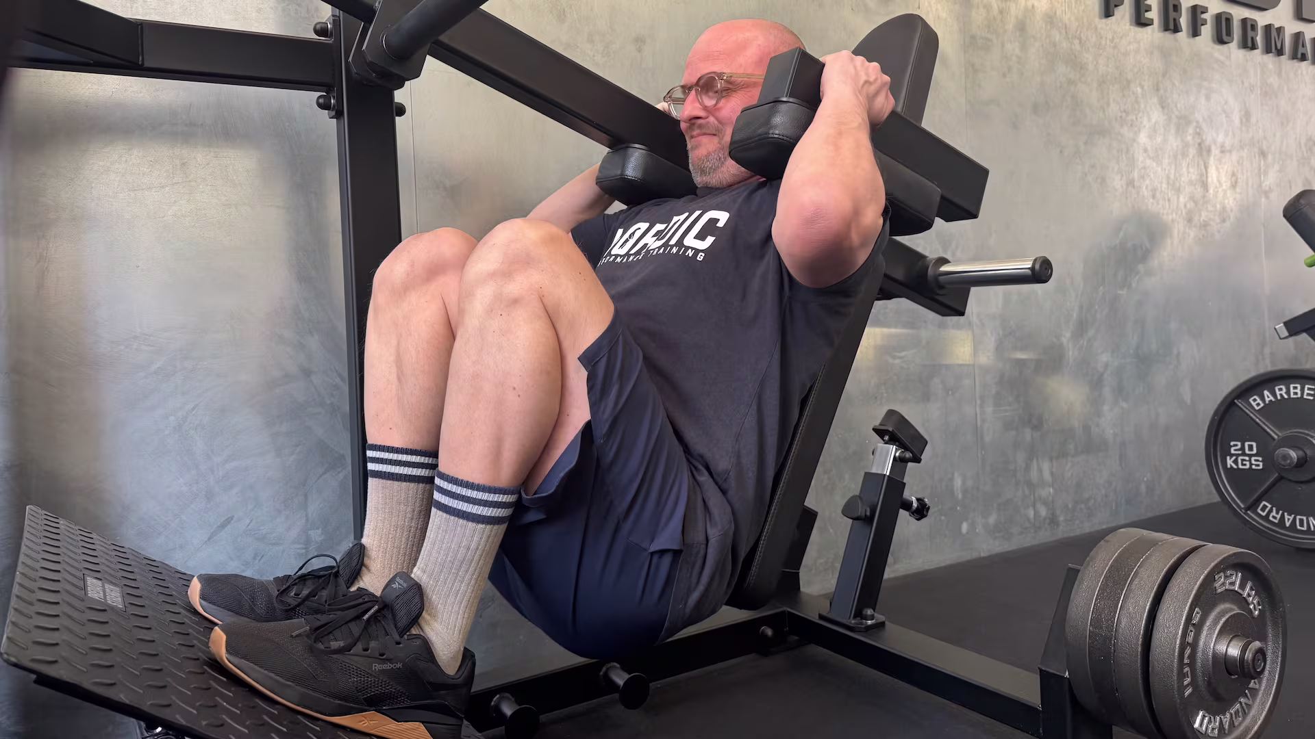 Client performing Pendulum Squats during his personal training session at Nordic Performance Training in Copenhagen.
