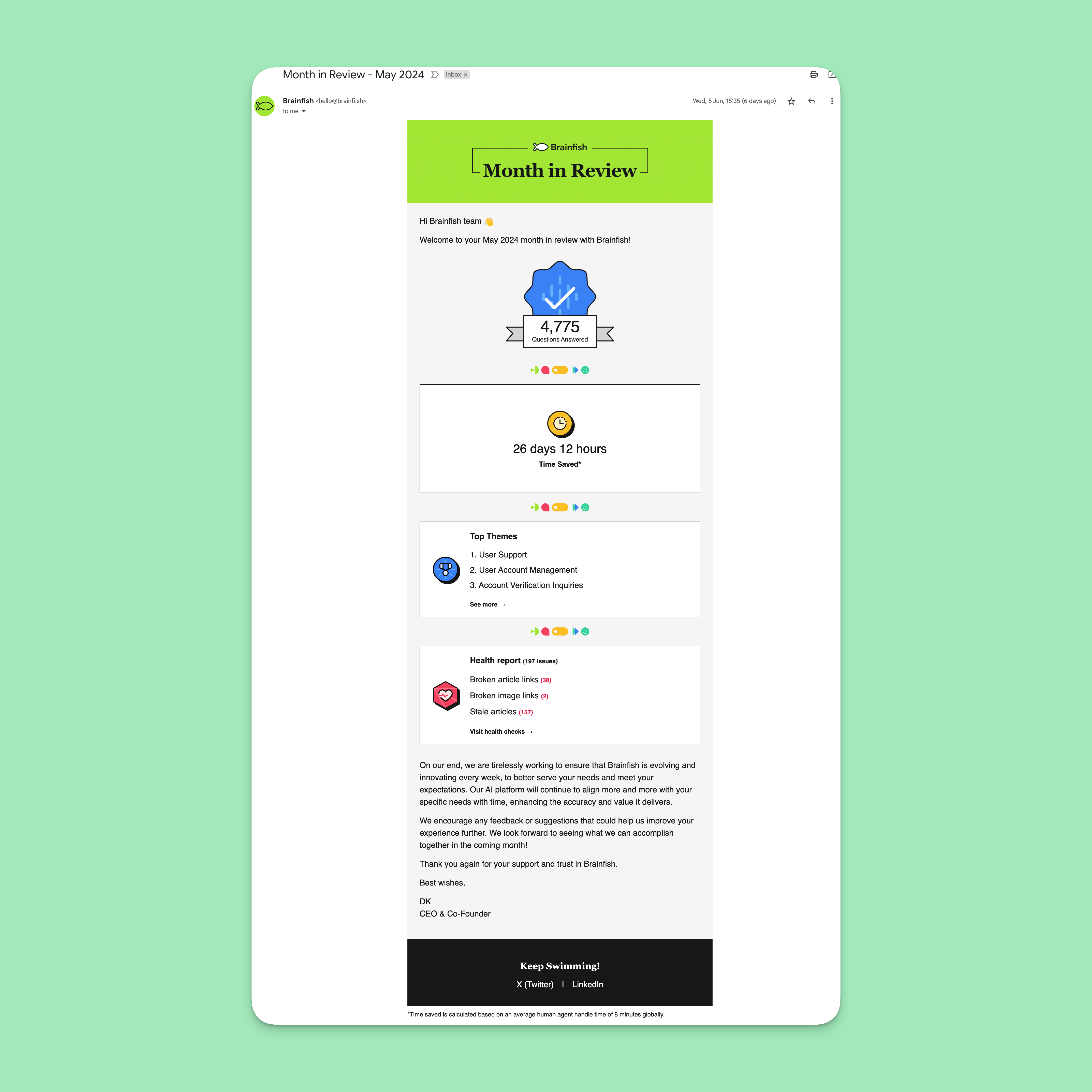 Month in Review Email, Discard Suggestions, and Salesforce Integration