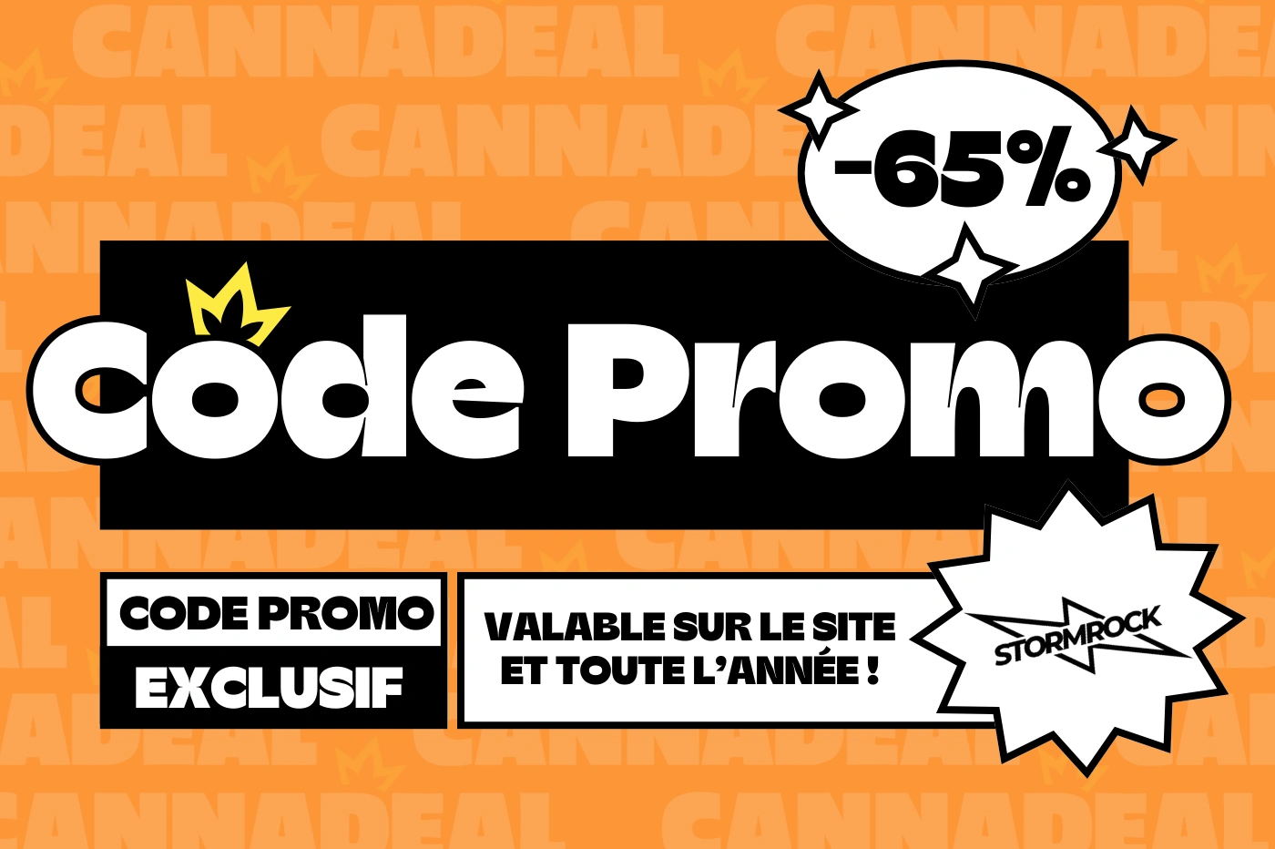 Bannière promotionnelle avec le code promo Stormrock