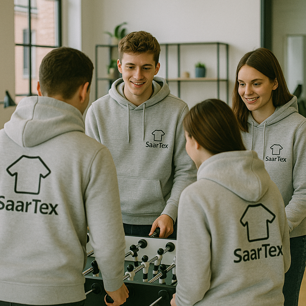 image of a team meeting in the office for a garment care service