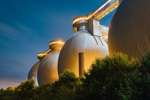 Large industrial silos with modern architectural design