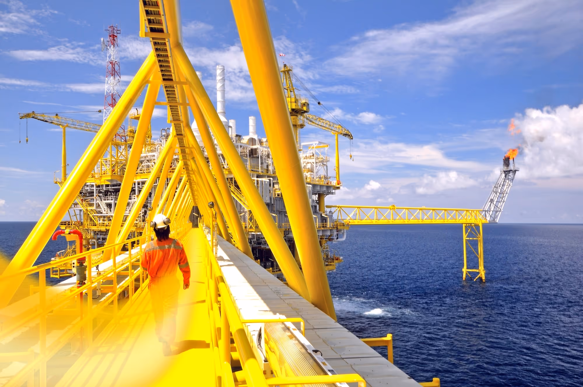 workers on a rig at sea