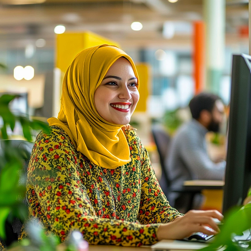 a lady working at a computer