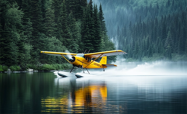 sea plane landing on a lake