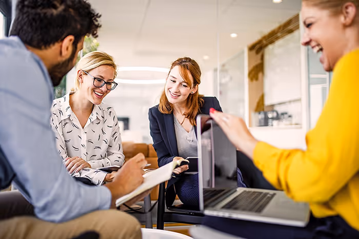 Team of people having a chat in a meeting
