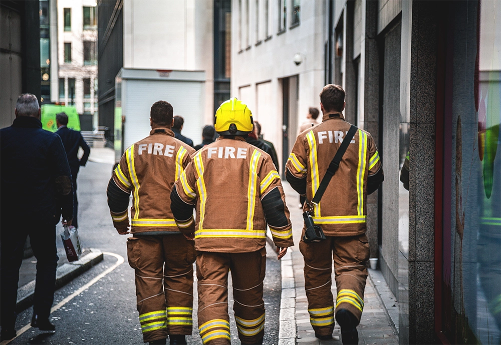 Firefighters walking away