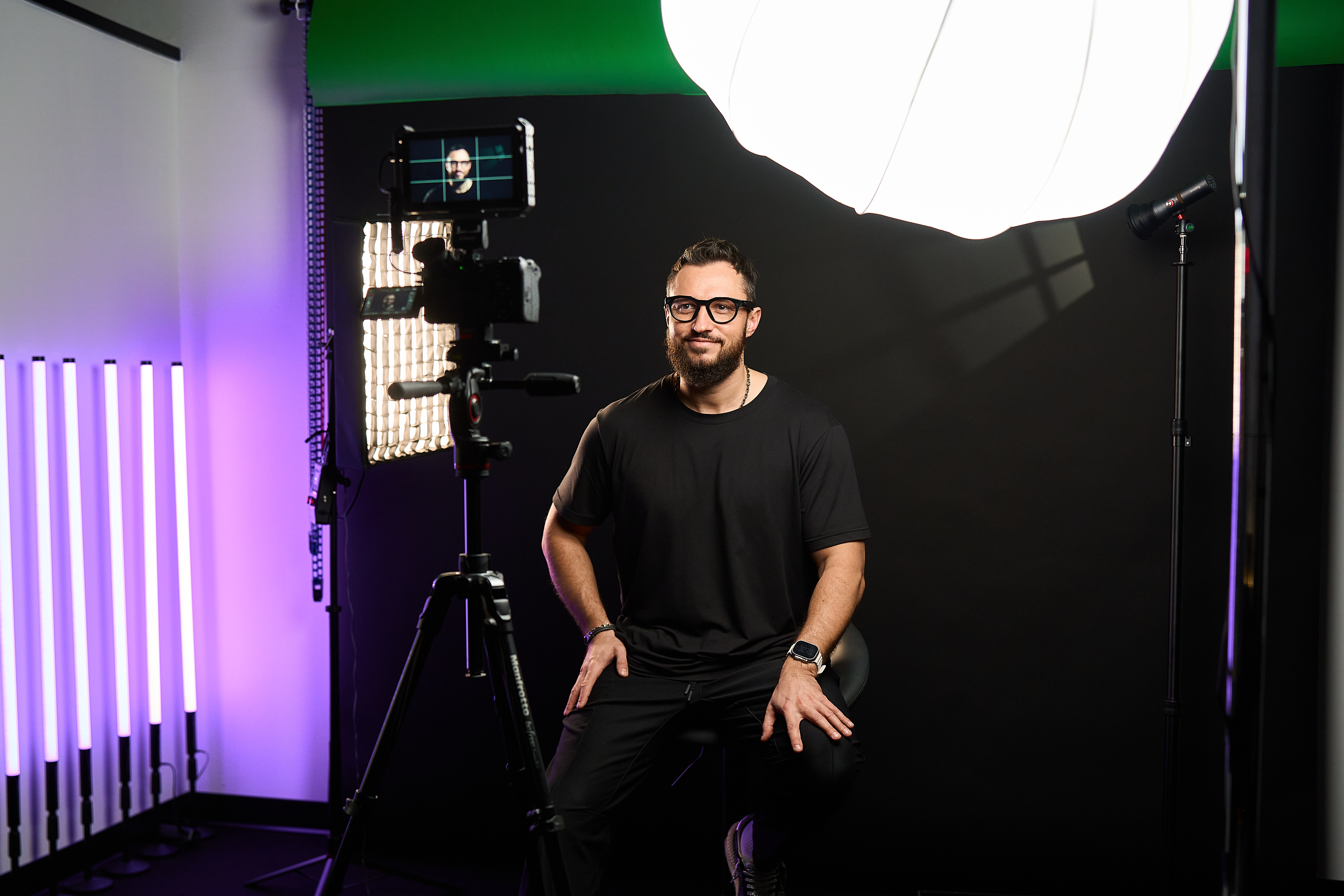 Black drop background setup for video production in Scottsdale, AZ