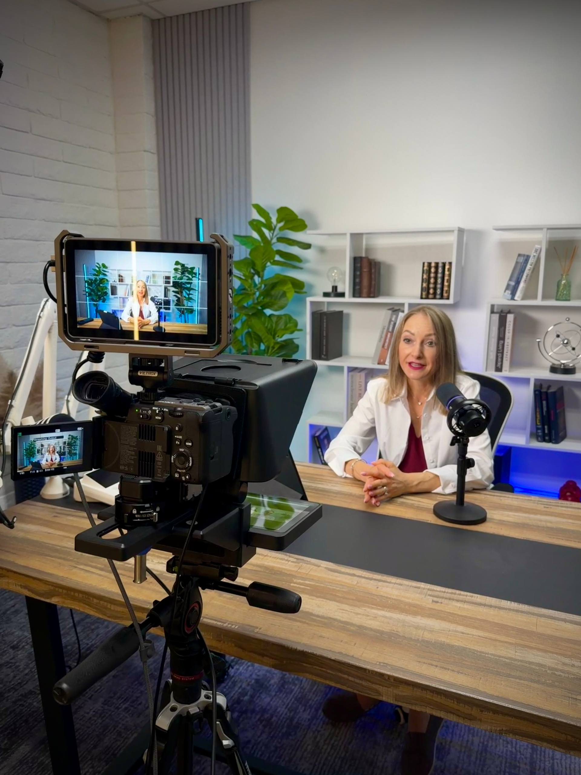 Bright white studio room for YouTube and podcast filming in Scottsdale
