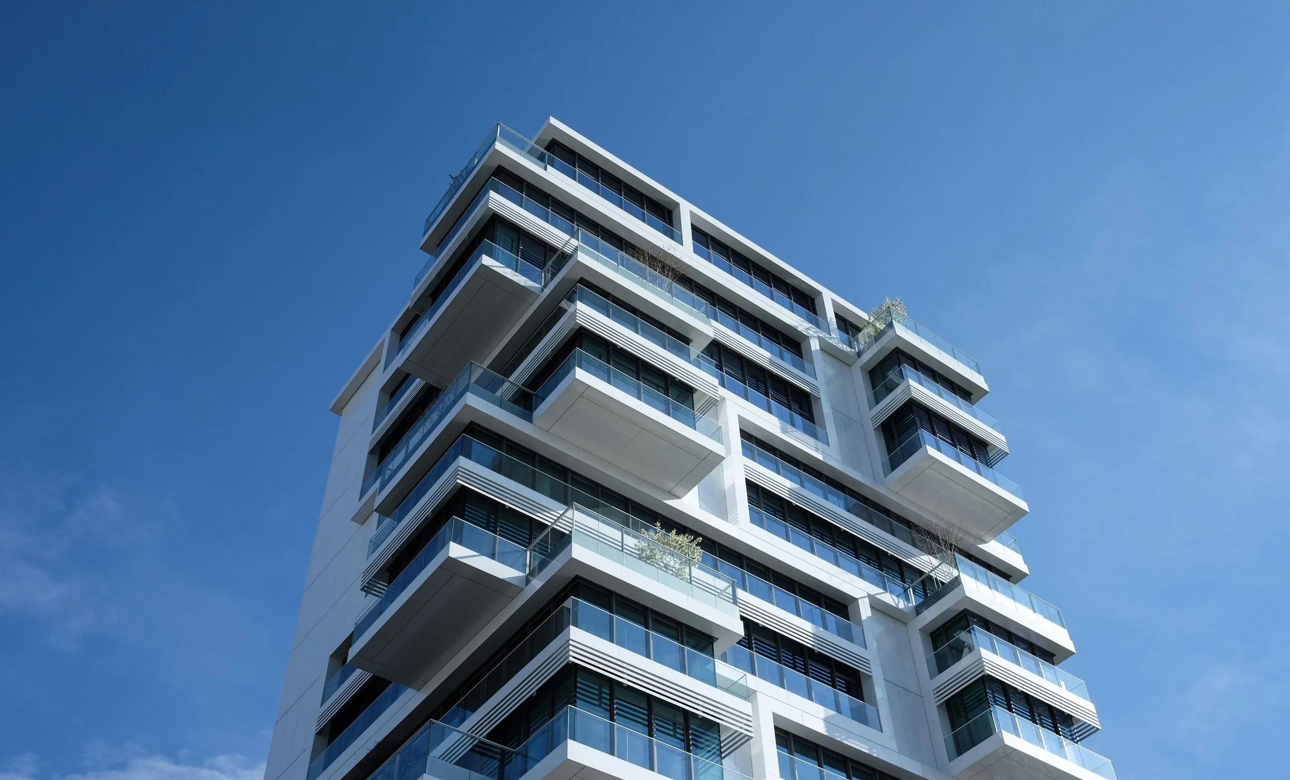 Modern white apartment building