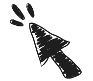 Hand-drawn black arrow cursor clicking with three action lines.