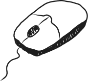 Simple black line drawing of a computer mouse with a cord.