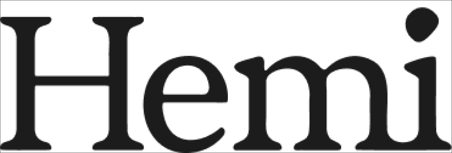 Black text spelling 'Hemi' in a serif font on a white background.