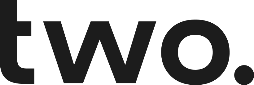 The word 'two.' in bold black lowercase letters on a transparent background.