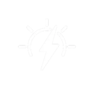 White speedometer icon with a lightning bolt symbol in front, representing energy or power.