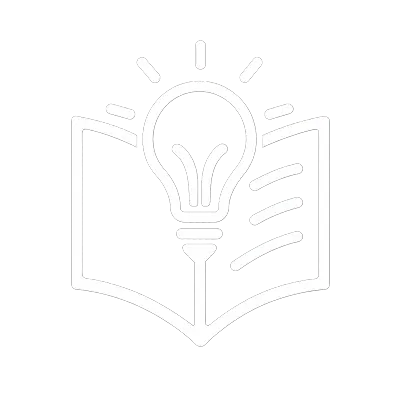 Icon of an open book with a light bulb above it, symbolizing ideas and learning.