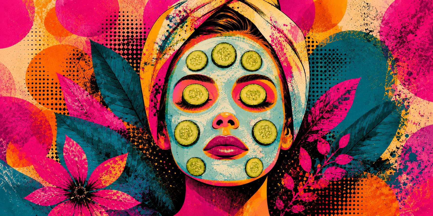 BeMediq Skin Compass – colorful pop-art portrait exploring the many influences that shape a woman’s skin, beauty and skin health over time.