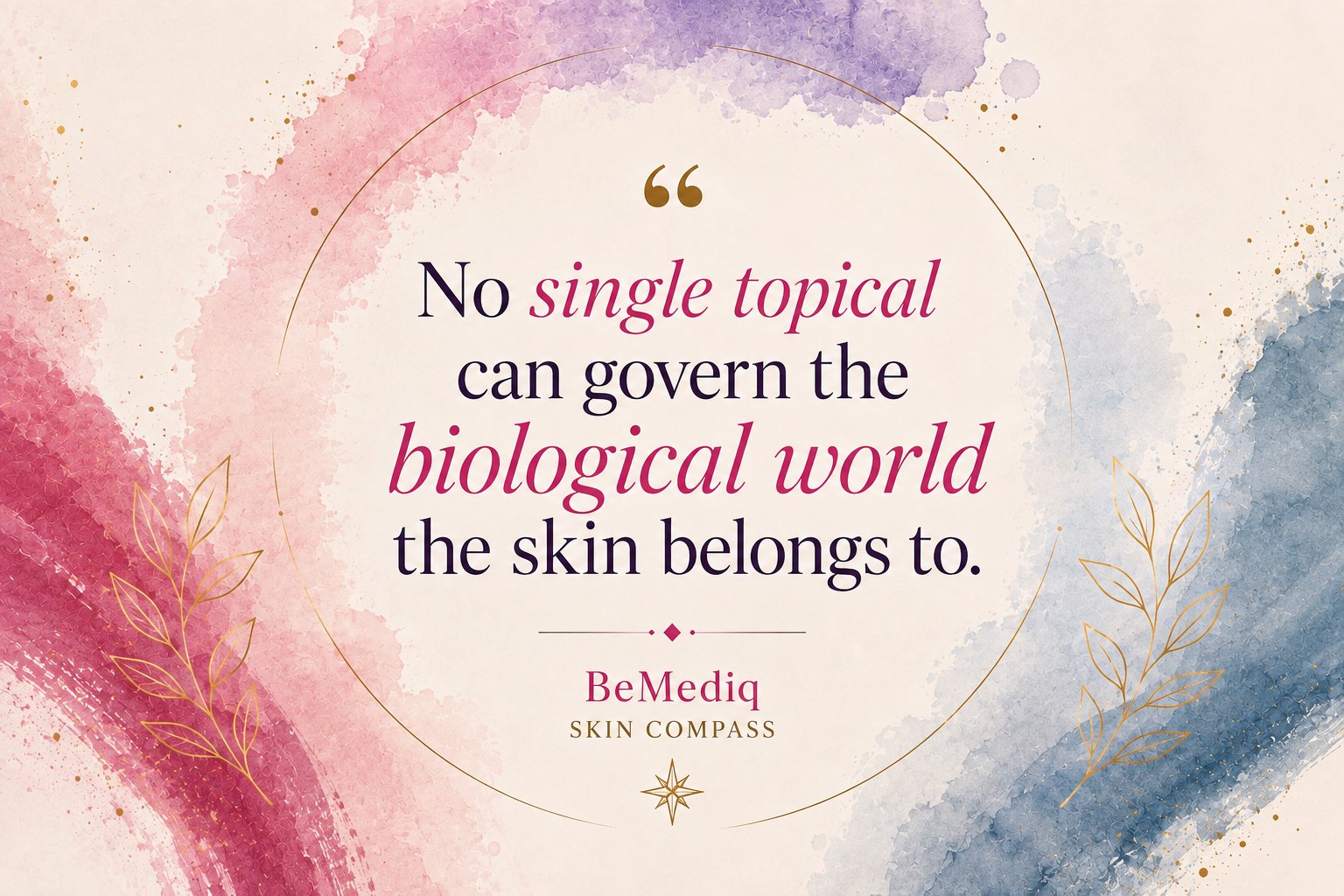 BeMediq Skin Compass quote: “No single topical can govern the biological world the skin belongs to.”