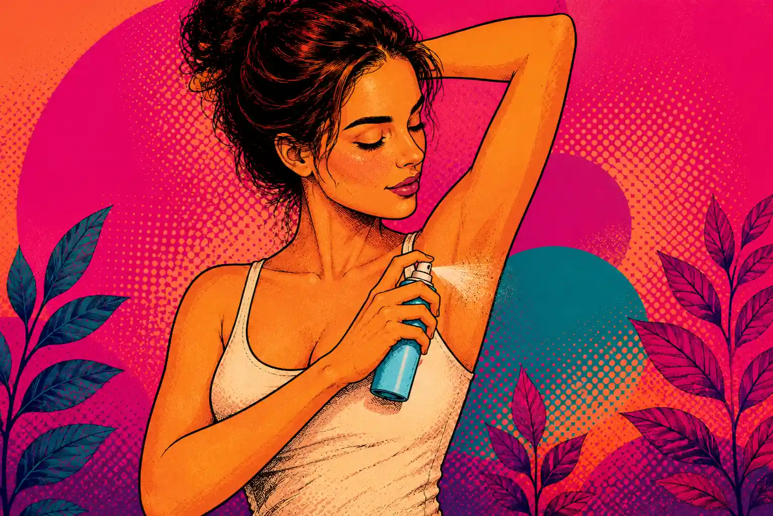 BeMediq illustration of a woman applying deodorant to her underarm, exploring how baking soda may affect skin pH, the skin barrier and microbiome.