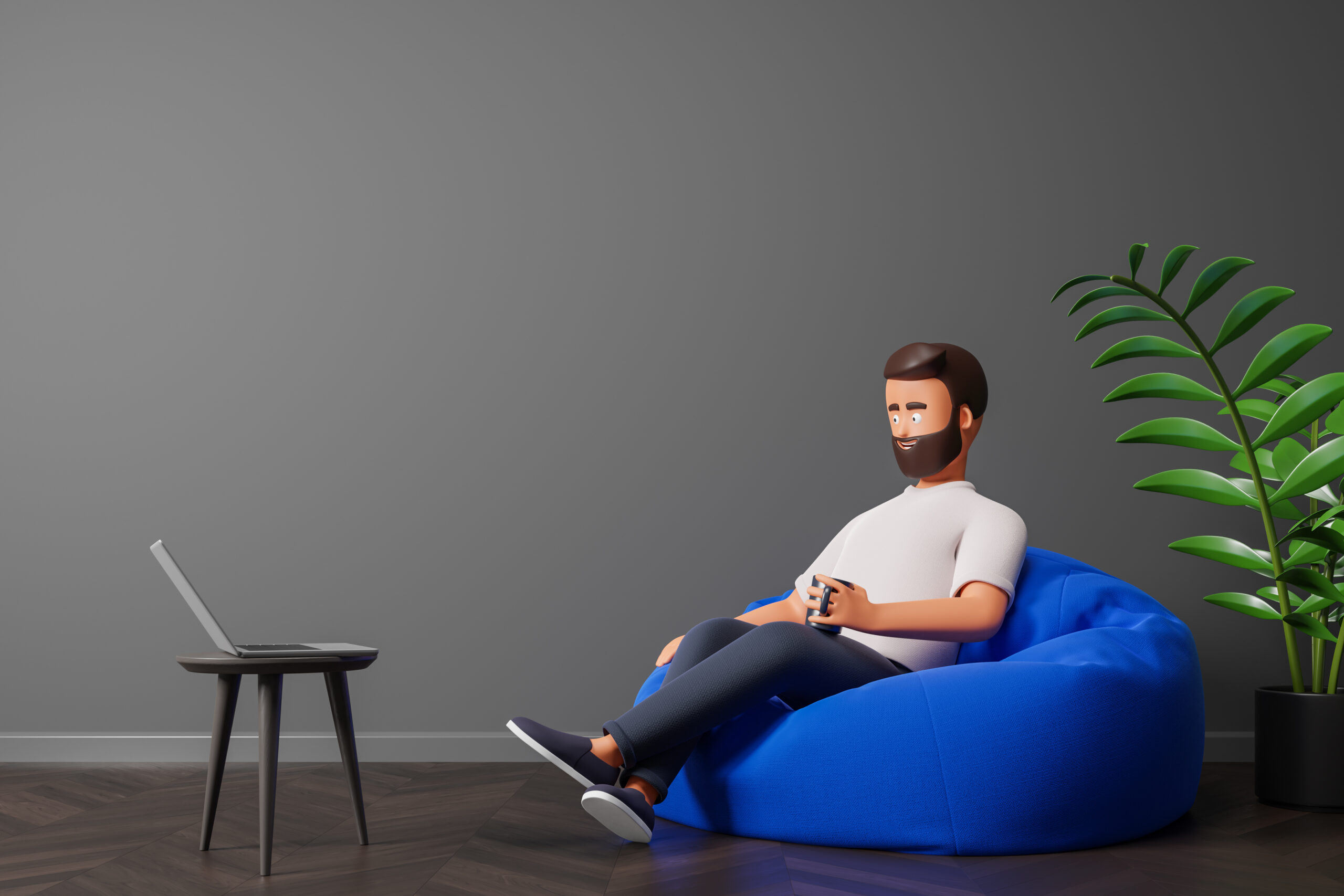 man sat on a blue chair