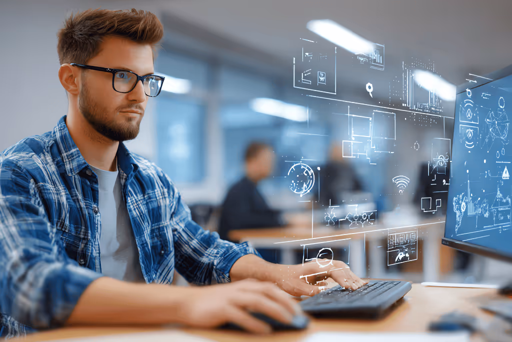 man working on his office computer