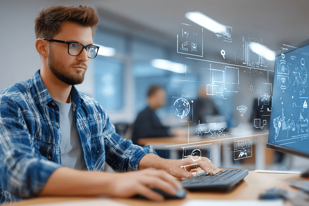 man working on his office computer