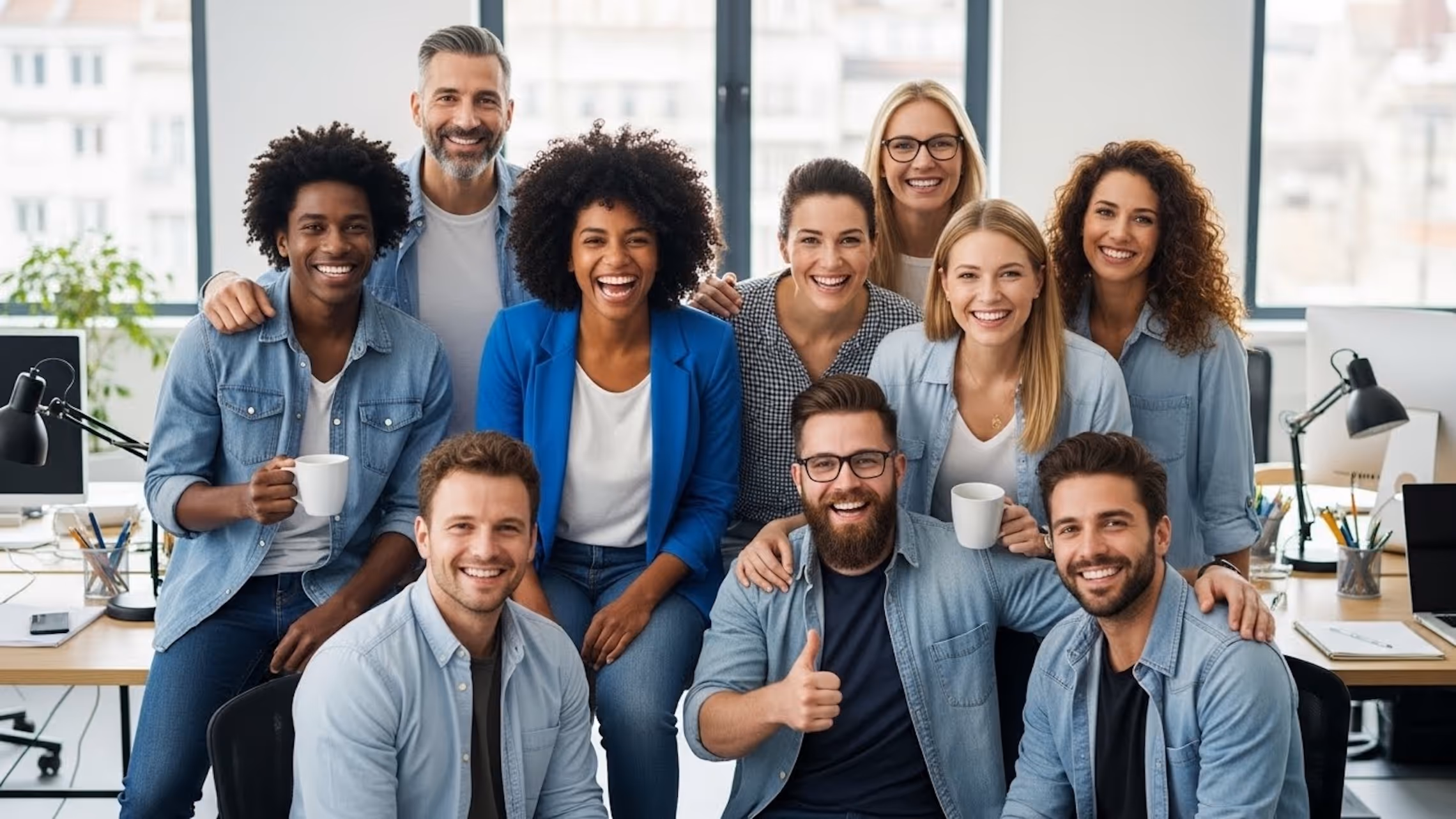 Group of happy workers smiling