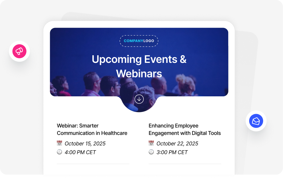 Employee newsletter layout combining company news, upcoming events and team updates