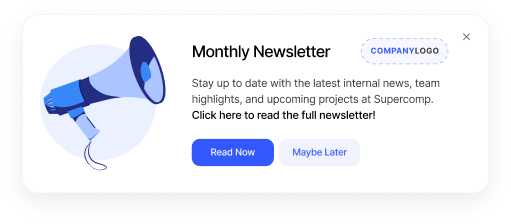 Desktop notification on an employee's screen announcing the latest company newsletter