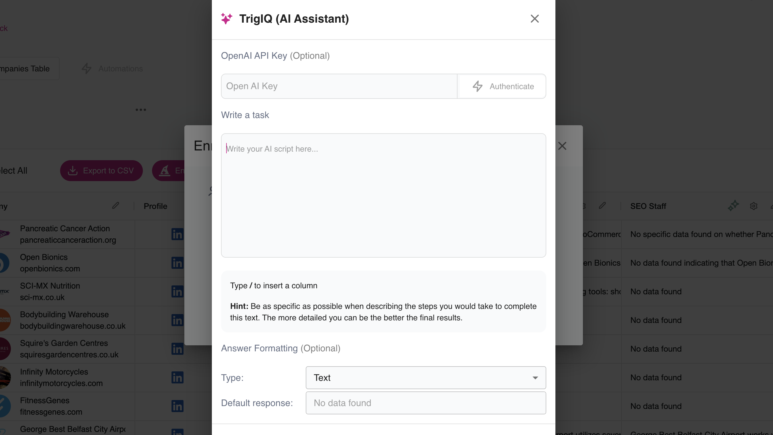 Trigify.io platform with TrigIQ AI assistant
