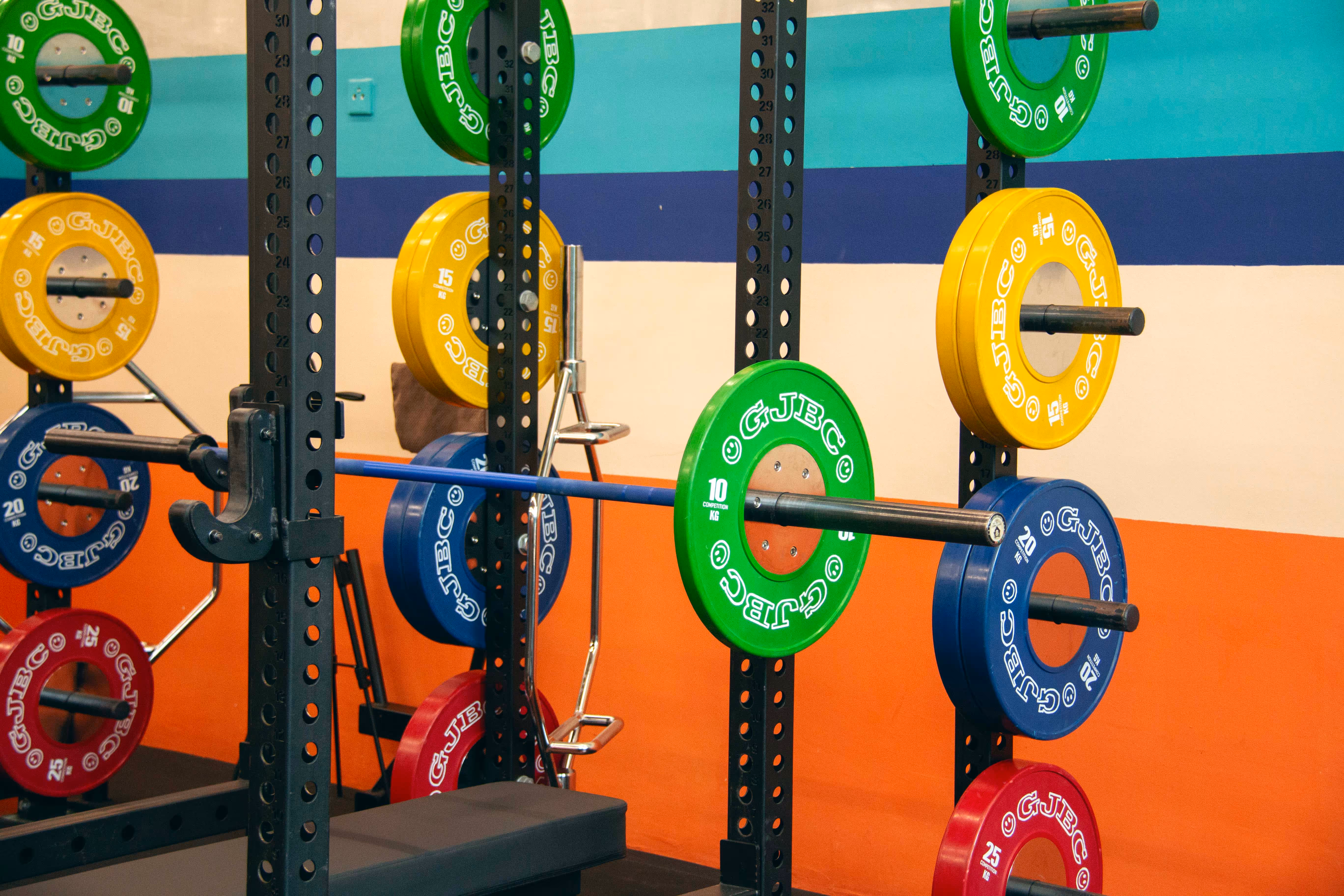 Interior of the gym showcasing weights, racks, and training zones