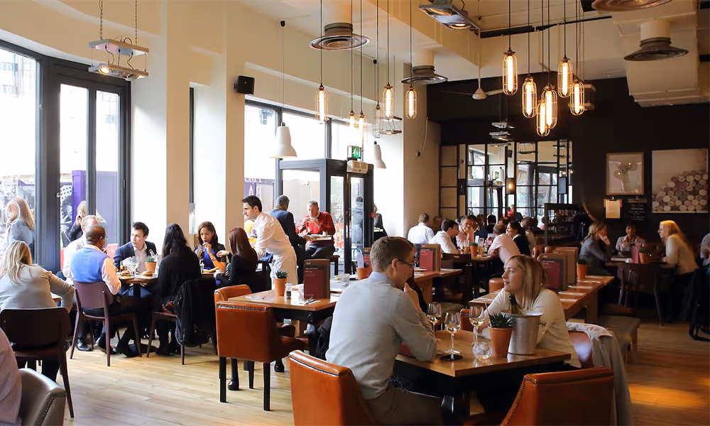 Shot of busy restaurant and bar.