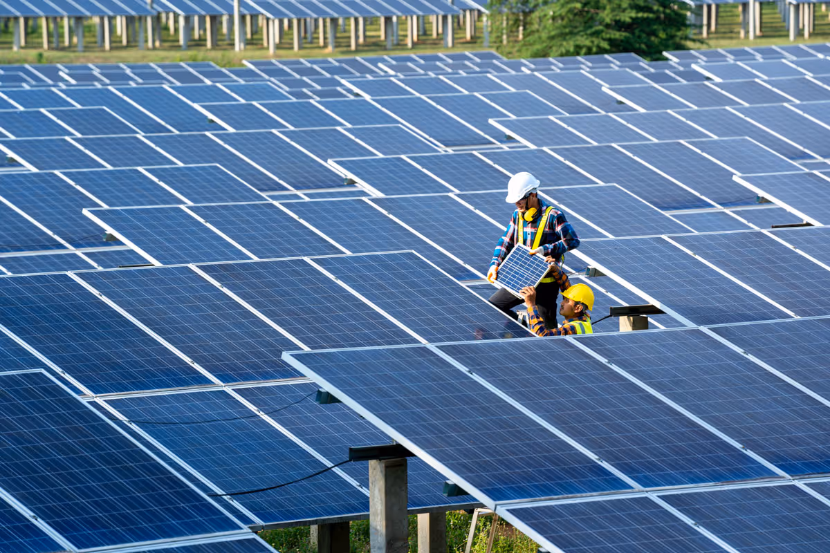 Aerial shot of solar farm.