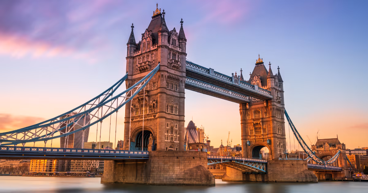 Shot of London Bridge at sunset.