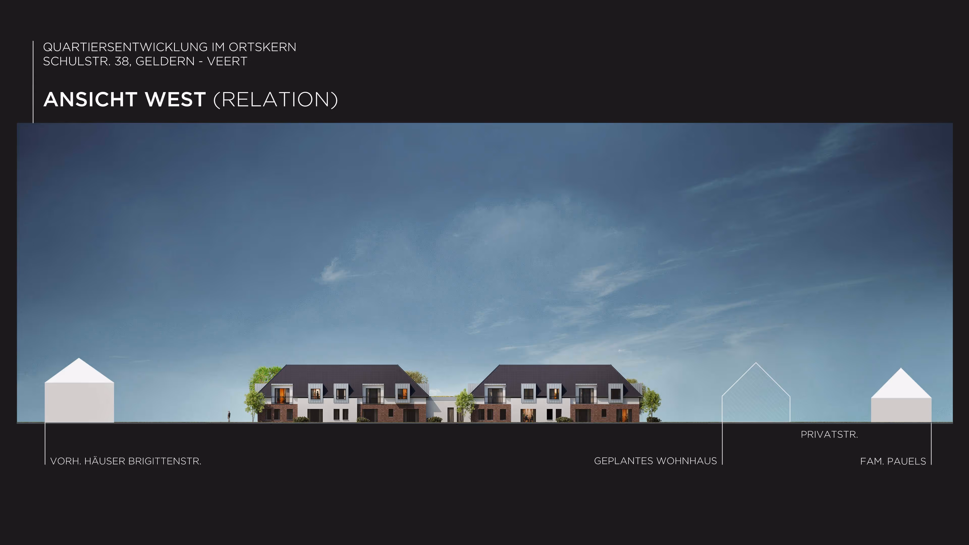 Houses with brown roofs and white walls under a blue sky with some clouds visible.