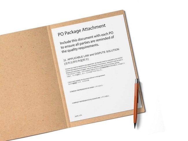 Chinese english PO package for manufacturing