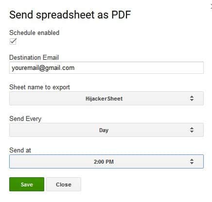 Send spreadsheet as PDF