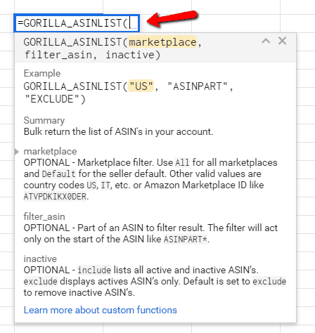 =GORILLA_ASINLIST() to bulk list your ASIN