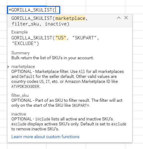 =GORILLA_SKULIST to bulk get Amazon SKU's