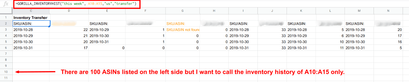 Using INVENTORYHISTORY() to get historical inventory data