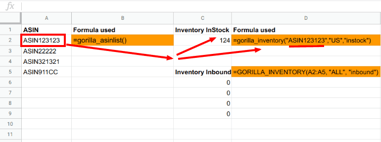 Example of how to use the INVENTORY formula