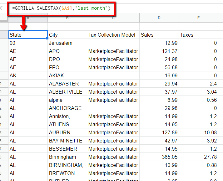 Gorilla salestax formula google sheets